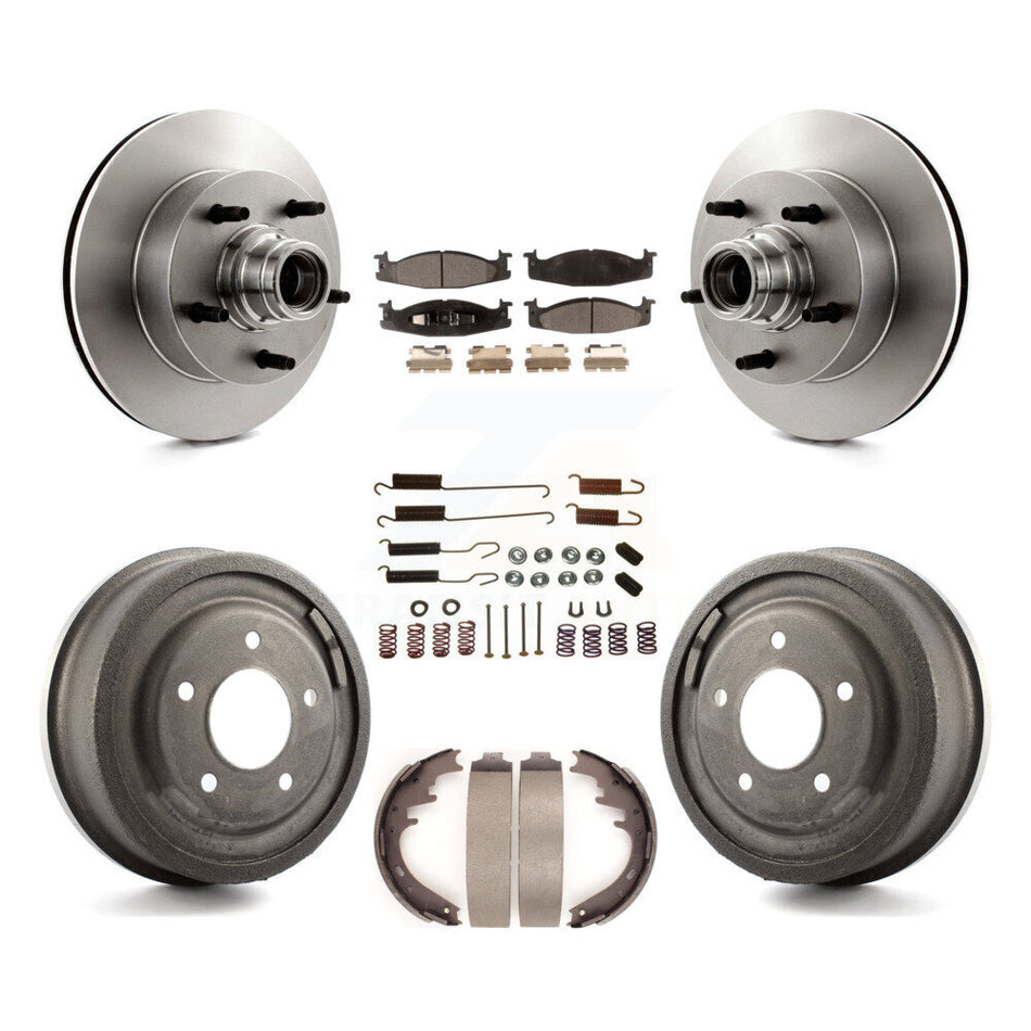 Front Rear Disc Brake Rotors Hub Assembly Semi-Metallic Pads And Drum Kit (7Pc) For 1997-1999 Ford E-150 Econoline Club Wagon K8F-102168