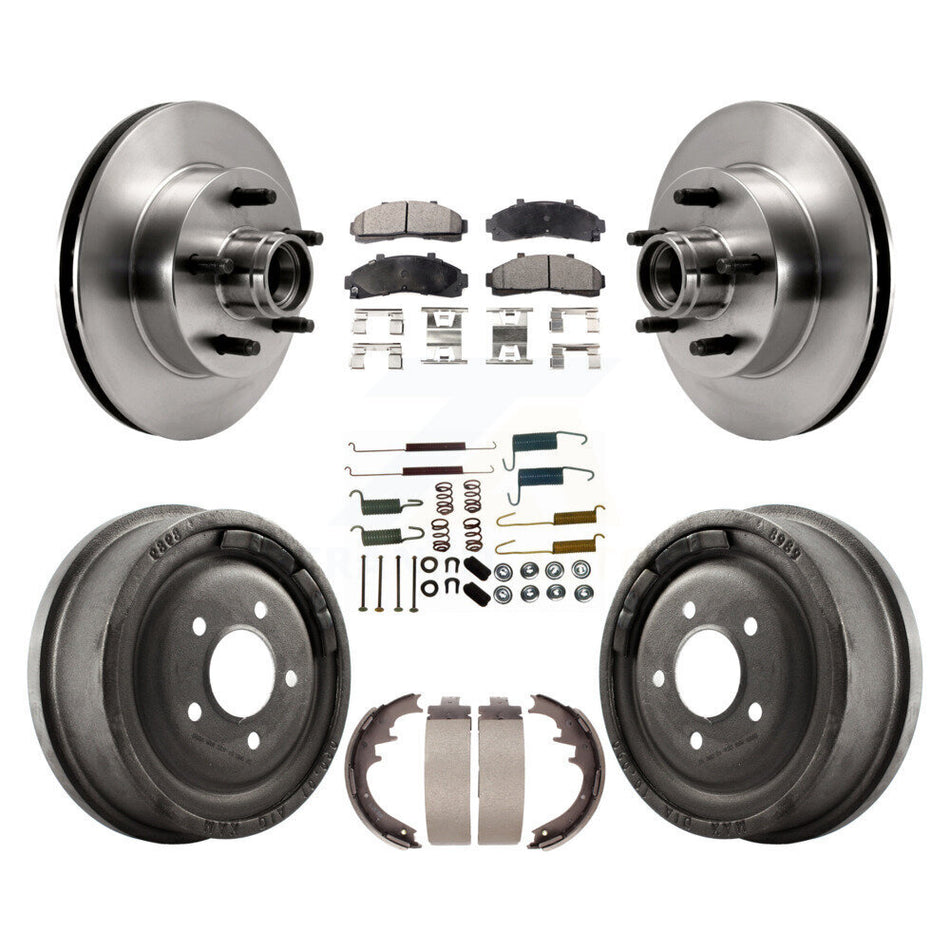 Front Rear Disc Brake Rotors Hub Assembly Semi-Metallic Pads And Drum Kit (7Pc) For Ford Ranger Mazda B2500 B3000 B4000 With 10" Diameter K8F-102172