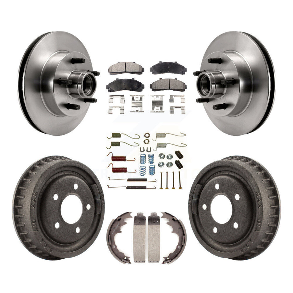Front Rear Disc Brake Rotors Hub Assembly Semi-Metallic Pads And Drum Kit (7Pc) For Ford Ranger Mazda B2500 B3000 B4000 With 9" Diameter K8F-102173