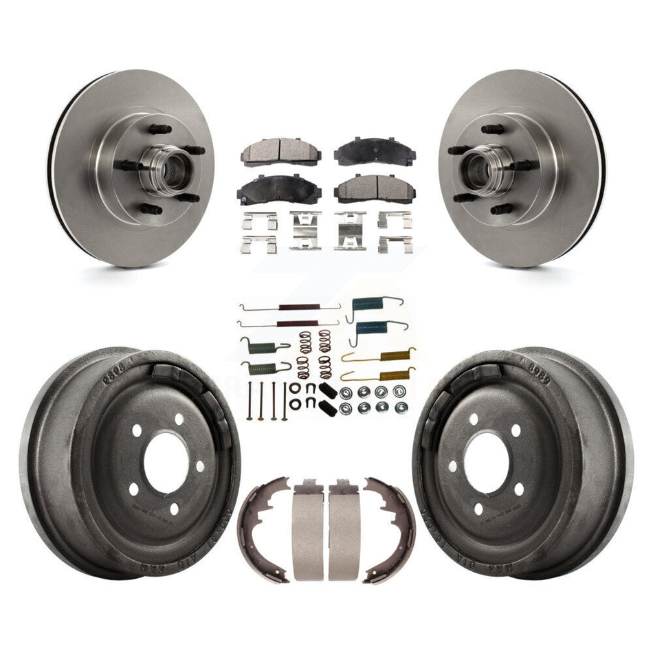 Front Rear Disc Brake Rotors Hub Assembly Semi-Metallic Pads And Drum Kit (7Pc) For Ford Ranger With 10" Diameter K8F-102174