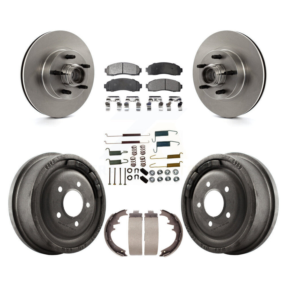 Front Rear Disc Brake Rotors Hub Assembly Semi-Metallic Pads And Drum Kit (7Pc) For 2006-2009 Ford Ranger RWD With 10" Diameter K8F-102175