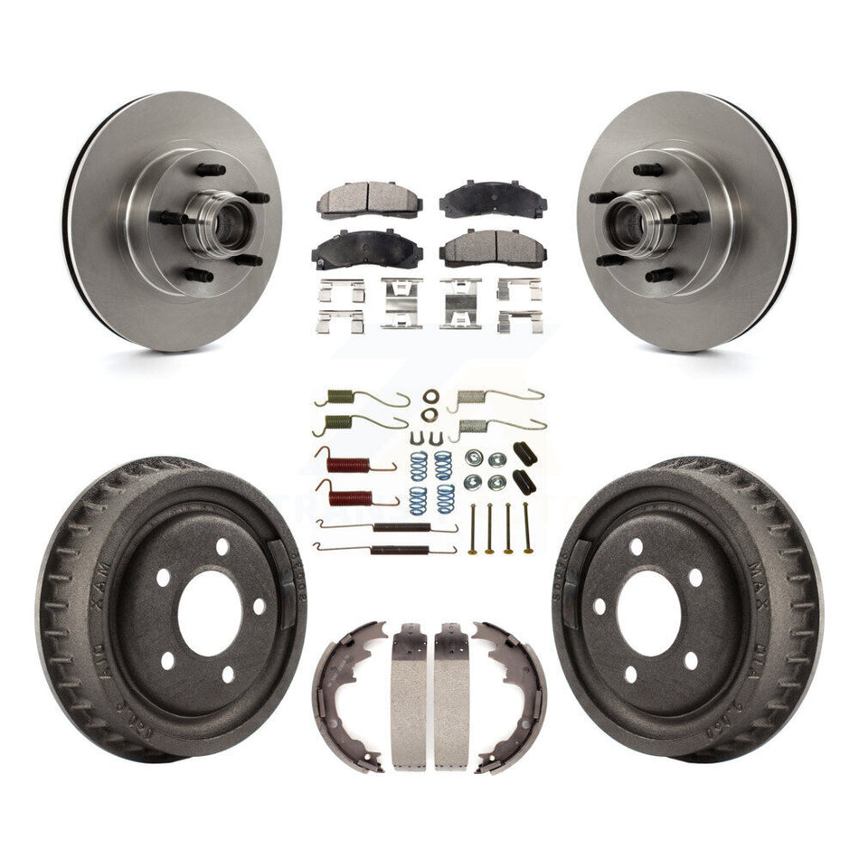 Front Rear Disc Brake Rotors Hub Assembly Semi-Metallic Pads And Drum Kit (7Pc) For Ford Ranger With 9" Diameter K8F-102176