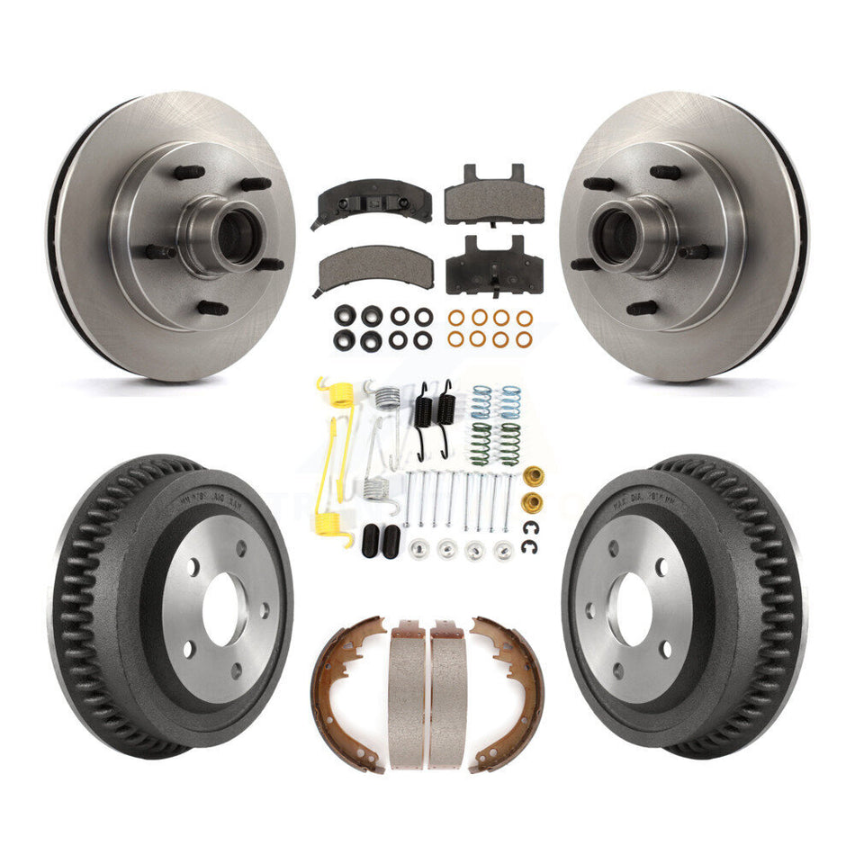 Front Rear Disc Brake Rotors Hub Assembly Semi-Metallic Pads And Drum Kit (7Pc) For 1994-1999 Dodge Ram 1500 RWD K8F-102181
