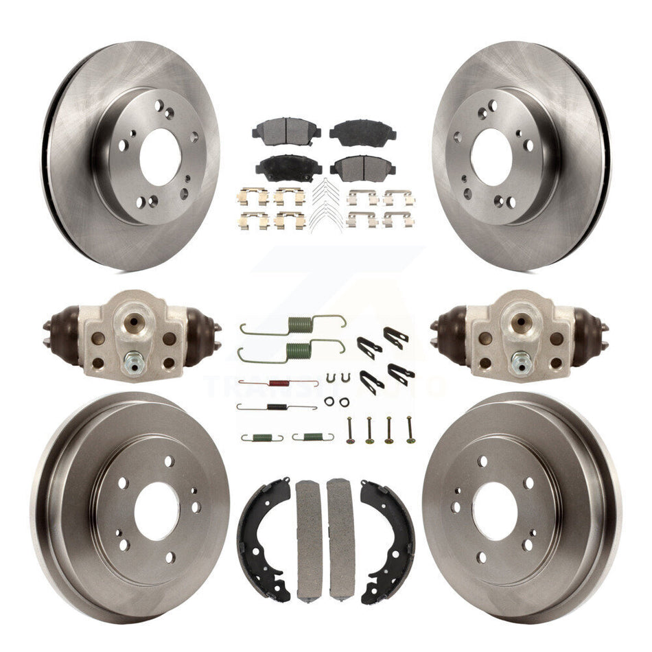Front Rear Disc Brake Rotors Semi-Metallic Pads And Drum Kit (9Pc) For Honda Civic K8F-102215