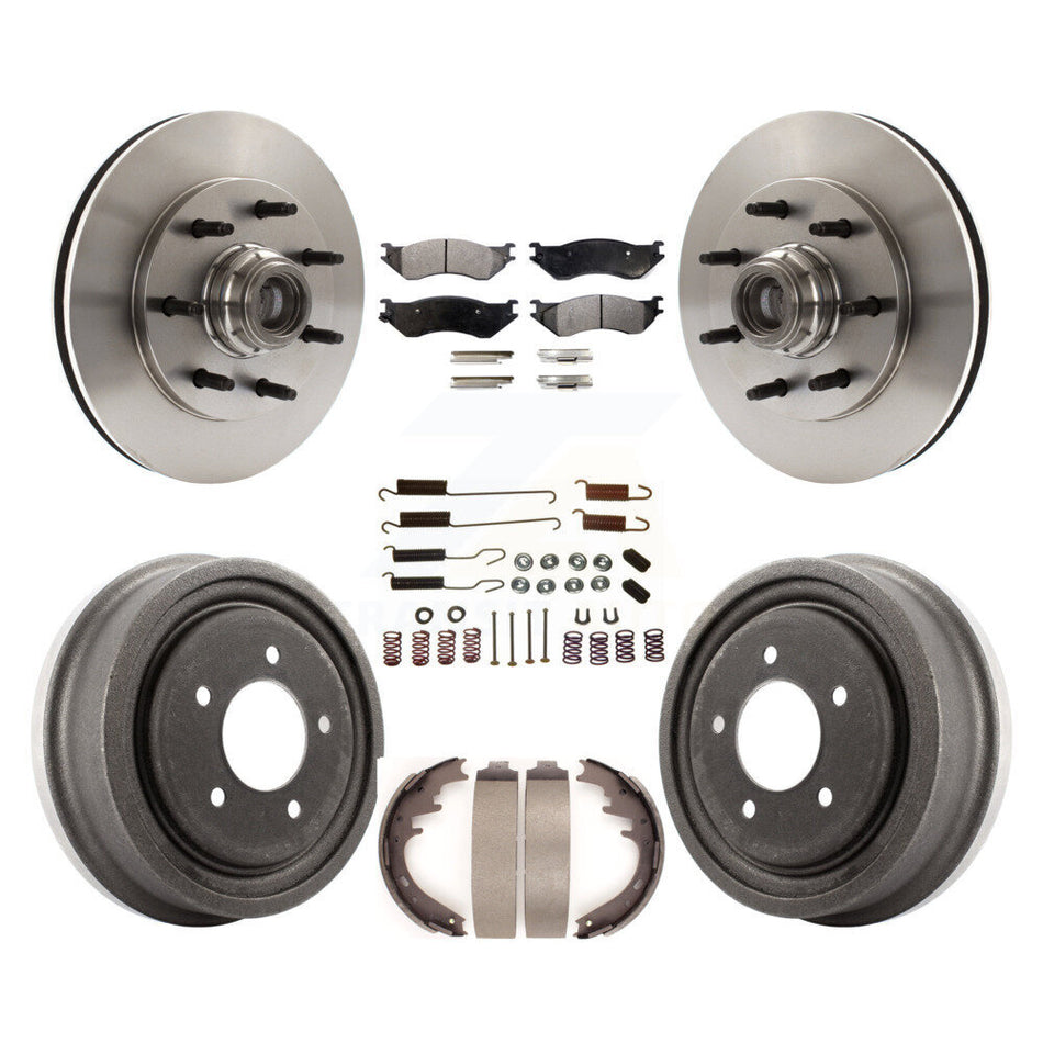 Front Rear Disc Brake Rotors Hub Assembly Semi-Metallic Pads And Drum Kit (7Pc) For 1999 Ford F-150 RWD With 7 Lug Wheels 12mm Wheel Lugs 4 ABS K8F-102257