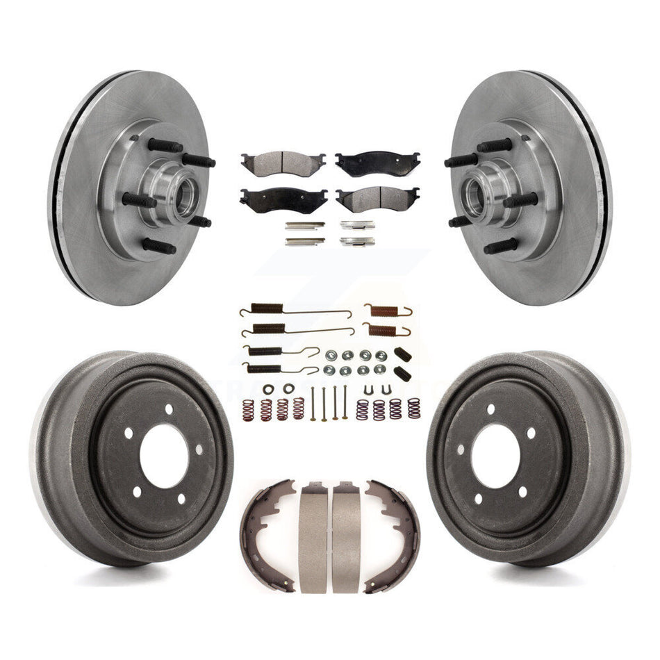 Front Rear Disc Brake Rotors Hub Assembly Semi-Metallic Pads And Drum Kit (7Pc) For 1999 Ford F-150 RWD With 5 Lug Wheels 14mm Wheel Lugs K8F-102258