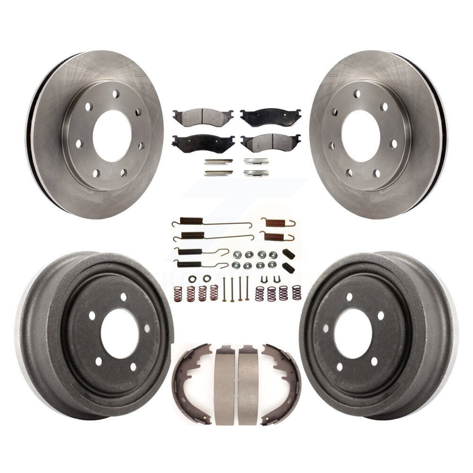 Front Rear Disc Brake Rotors Semi-Metallic Pads And Drum Kit (7Pc) For 1999 Ford F-150 4WD With 7 Lug Wheels K8F-102283