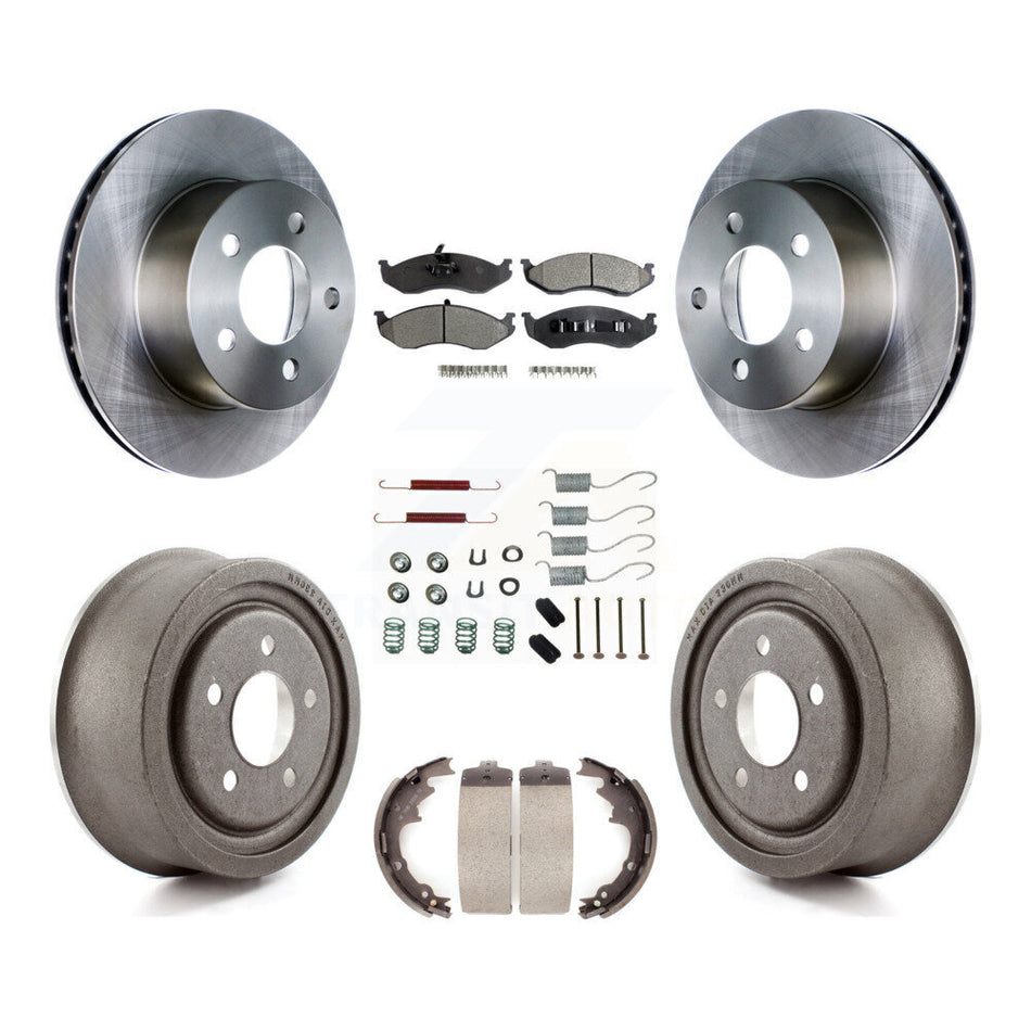 Front Rear Disc Brake Rotors Semi-Metallic Pads And Drum Kit (7Pc) For 1997-1998 Jeep TJ With 9" Diameter K8F-102292