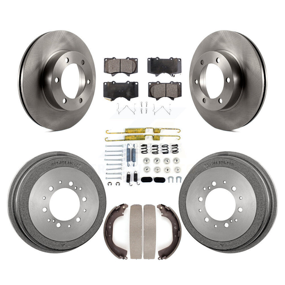 Front Rear Disc Brake Rotors Semi-Metallic Pads And Drum Kit (7Pc) For 2000-2002 Toyota Tundra 5.3" Plate Length K8F-102322