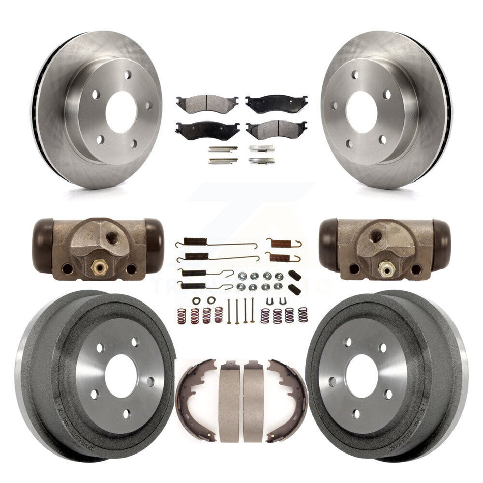 Front Rear Disc Brake Rotors Semi-Metallic Pads And Drum Kit (9Pc) For 2000-2001 Dodge Ram 1500 4WD K8F-102348