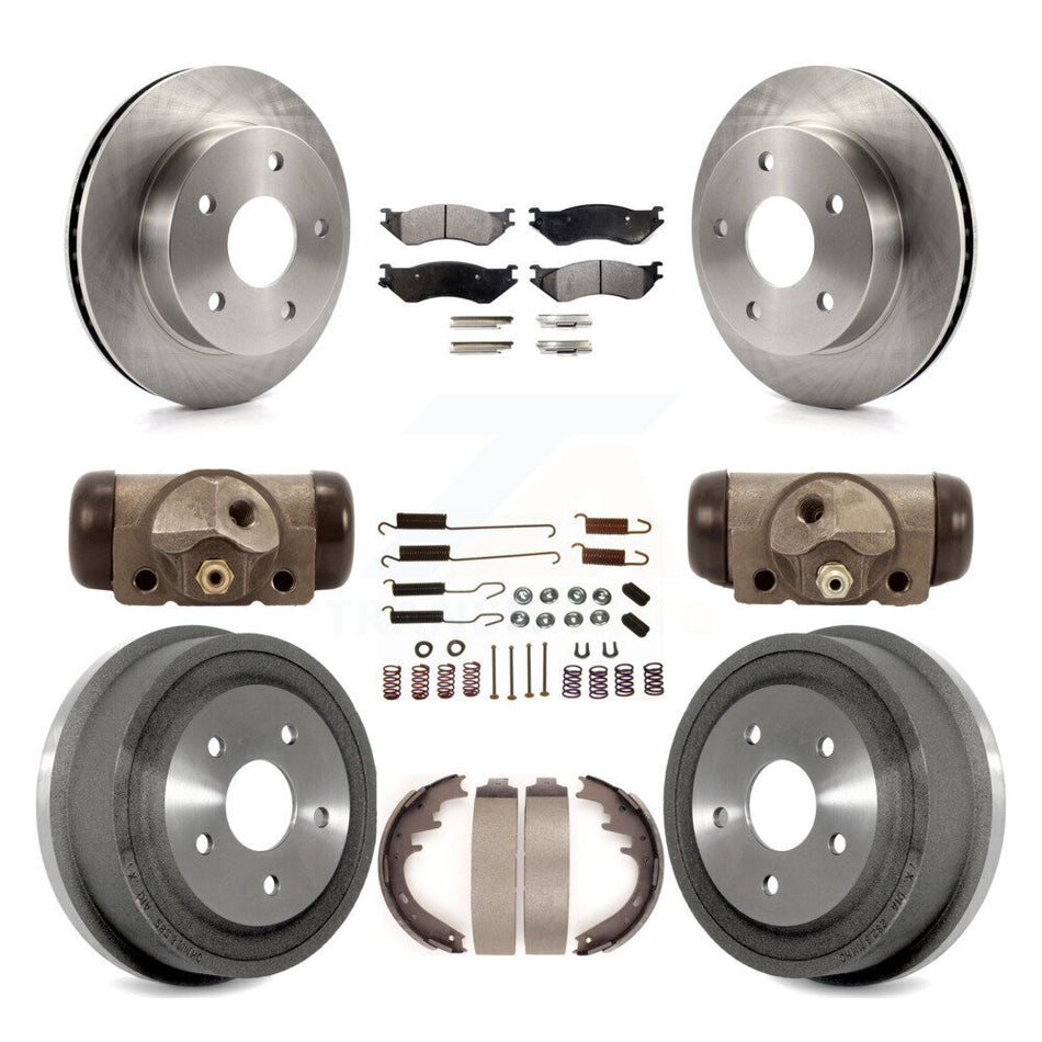 Front Rear Disc Brake Rotors Semi-Metallic Pads And Drum Kit (9Pc) For 2000-2001 Dodge Ram 1500 4WD K8F-102348