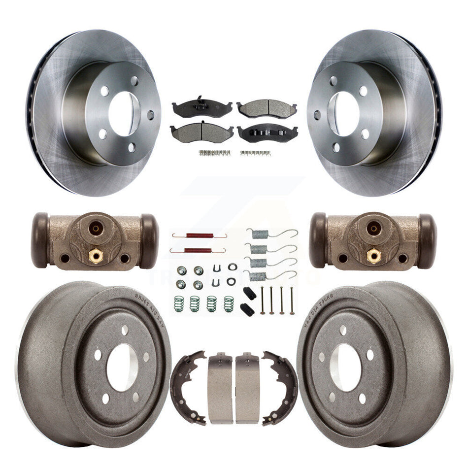 Front Rear Disc Brake Rotors Semi-Metallic Pads And Drum Kit (9Pc) For Jeep Cherokee Wrangler With 9" Diameter K8F-102434
