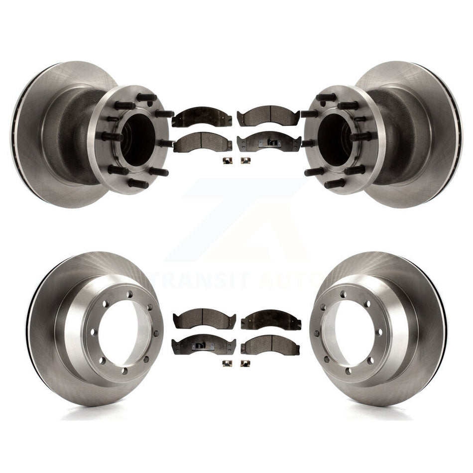 Front Rear Disc Brake Rotors And Semi-Metallic Pads Kit For 2000-2002 Ford E-450 Econoline Super Duty With Dual Wheels Drum In Hat Parking K8F-102948