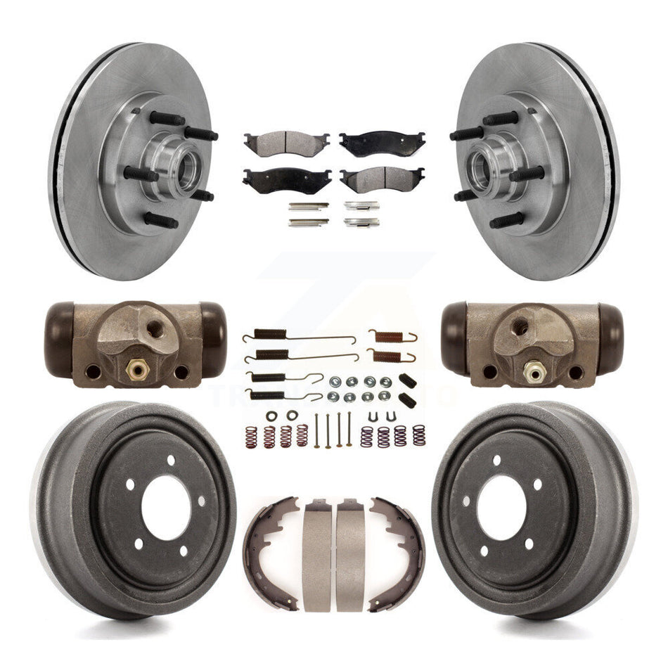 Front Rear Disc Brake Rotors Semi-Metallic Pads And Drum Kit (9Pc) For 1999 Ford F-150 RWD With 5 Lug Wheels 14mm Wheel Lugs K8F-103129