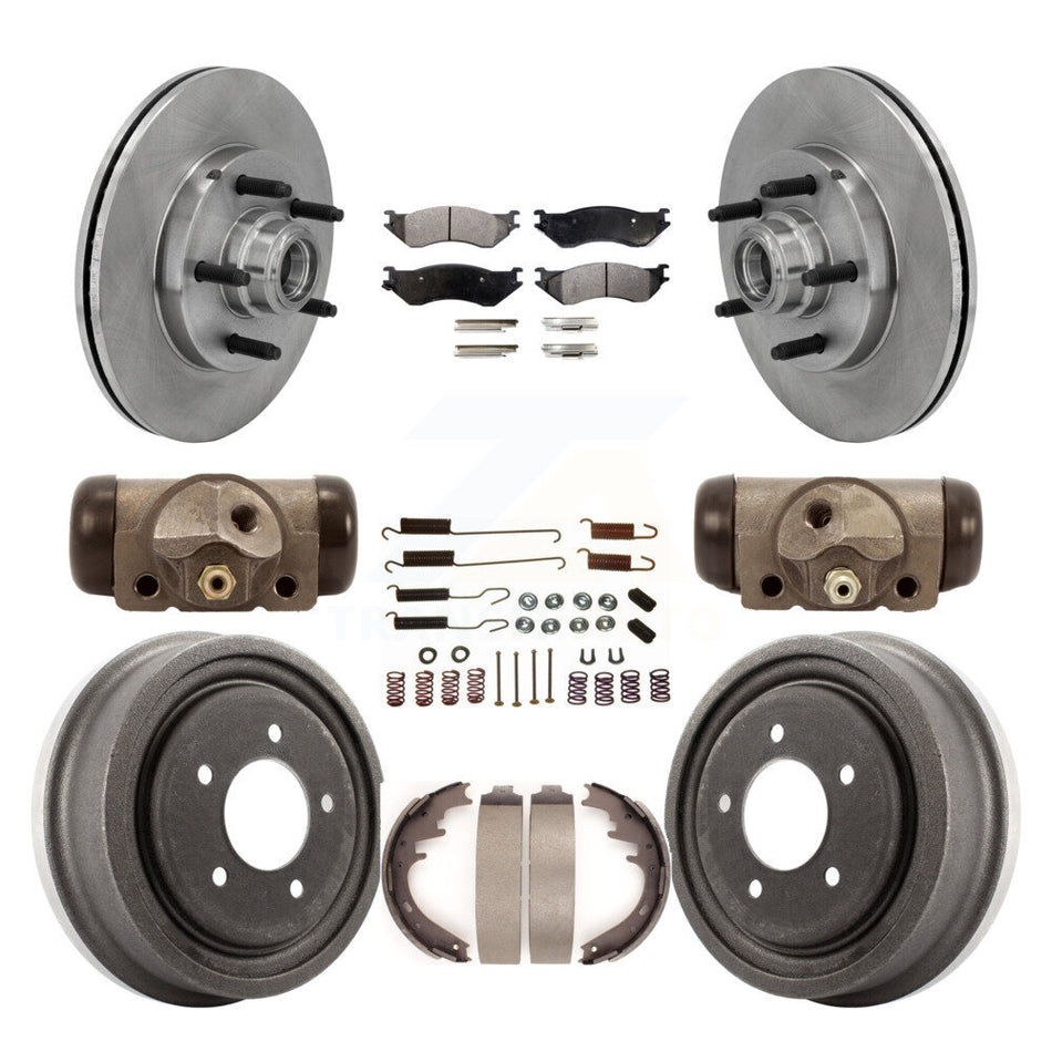 Front Rear Disc Brake Rotors Semi-Metallic Pads And Drum Kit (9Pc) For 1999 Ford F-150 RWD With 5 Lug Wheels 14mm Wheel Lugs K8F-103129