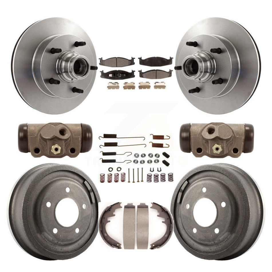 Front Rear Disc Brake Rotors Semi-Metallic Pads And Drum Kit (9Pc) For 1997 Ford E-150 Econoline 2-Wheel ABS 15 16" Bore K8F-103137