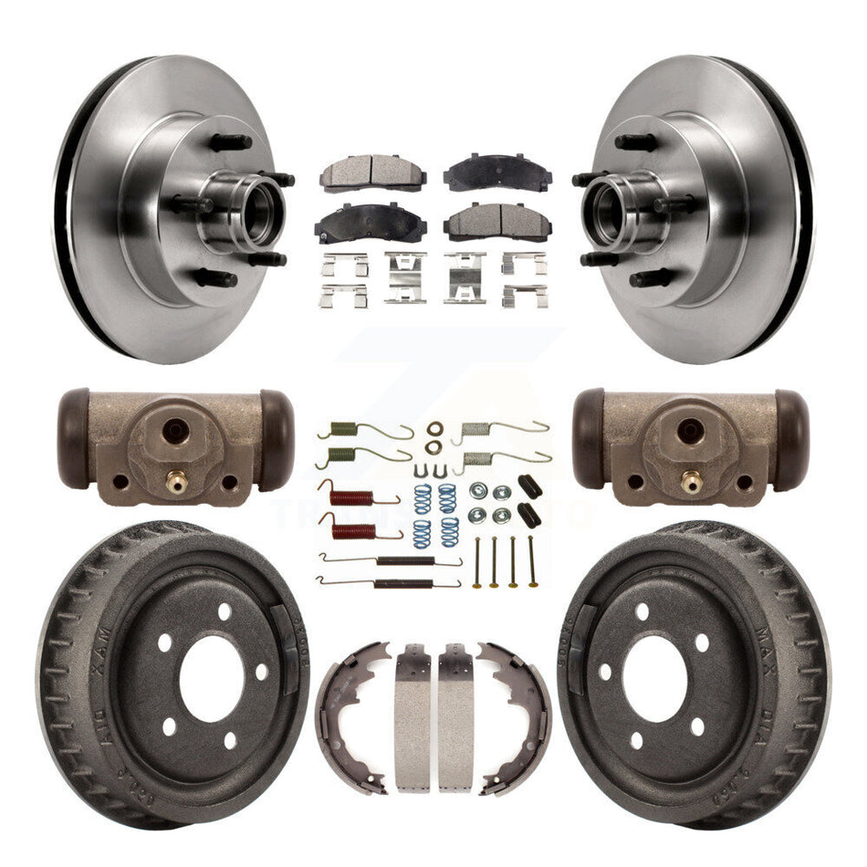 Front Rear Disc Brake Rotors Semi-Metallic Pads And Drum Kit (9Pc) For 2001 Ford Ranger RWD with 2-Wheel ABS Coil front springs With 9" Diameter K8F-103149