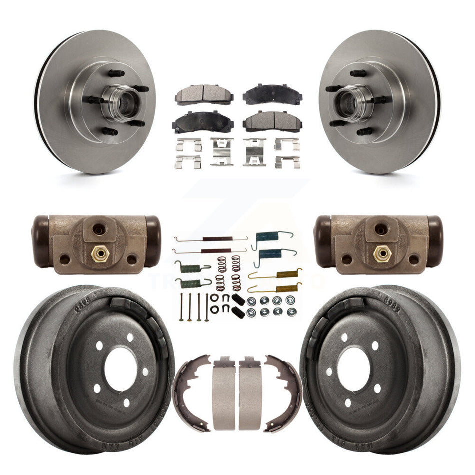 Front Rear Disc Brake Rotors Semi-Metallic Pads And Drum Kit (9Pc) For Ford Ranger With 10" Diameter K8F-103152