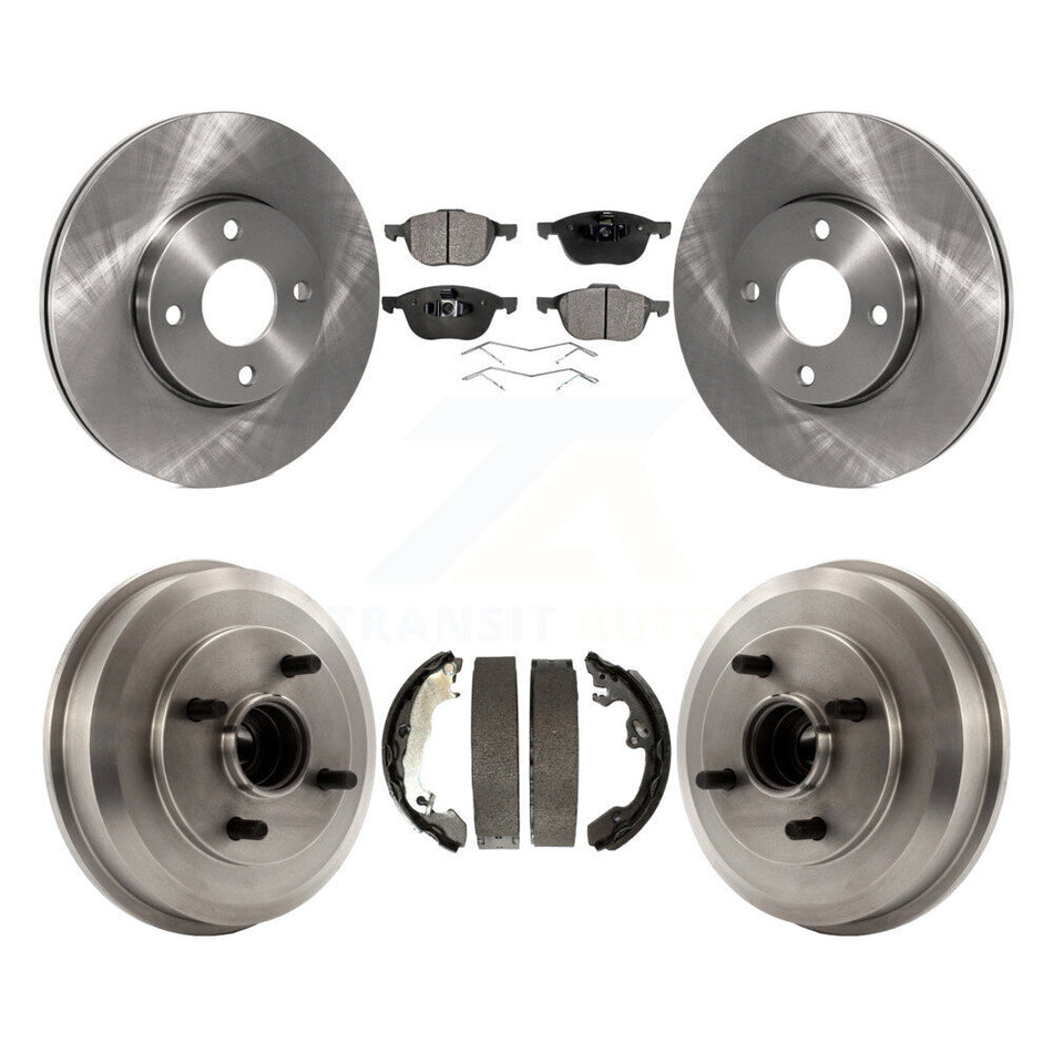 Front Rear Disc Brake Rotors Semi-Metallic Pads And Drum Kit For 2005-2007 Ford Focus Wheel Bearing Includes K8F-103256