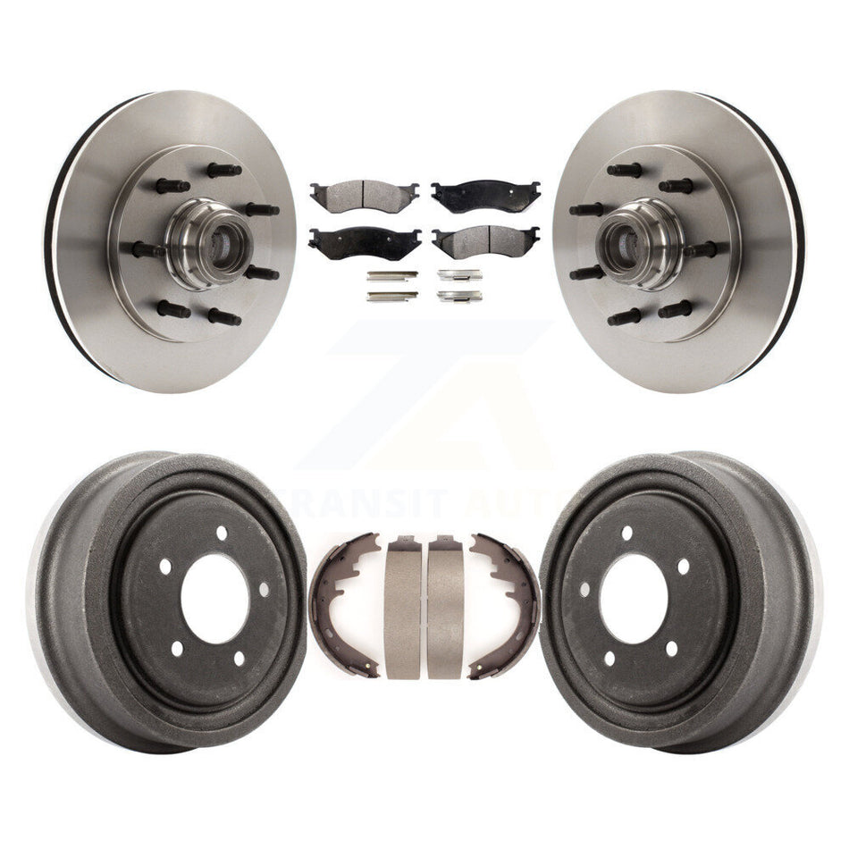 Front Rear Disc Brake Rotors Hub Assembly Semi-Metallic Pads And Drum Kit For 1999 Ford F-150 RWD With 7 Lug Wheels 12mm Wheel Lugs 4 ABS K8F-103385
