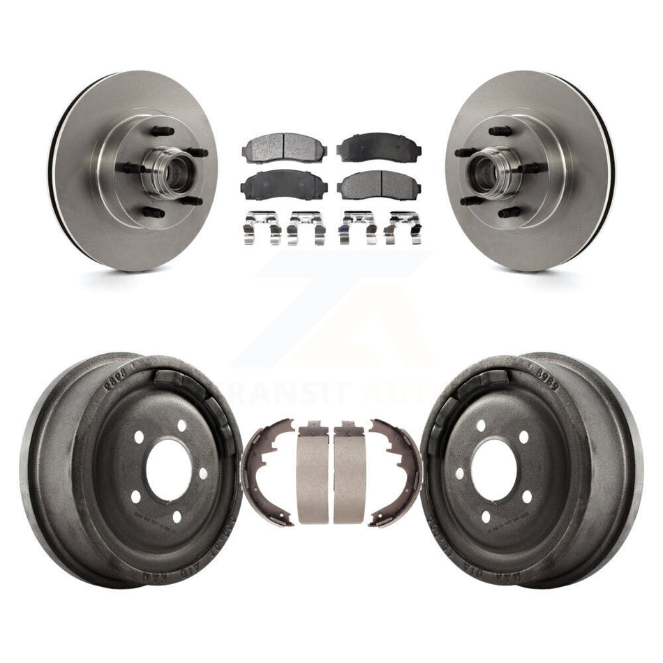 Front Rear Disc Brake Rotors Hub Assembly Semi-Metallic Pads And Drum Kit For 2006-2009 Ford Ranger RWD With 10" Diameter K8F-103386