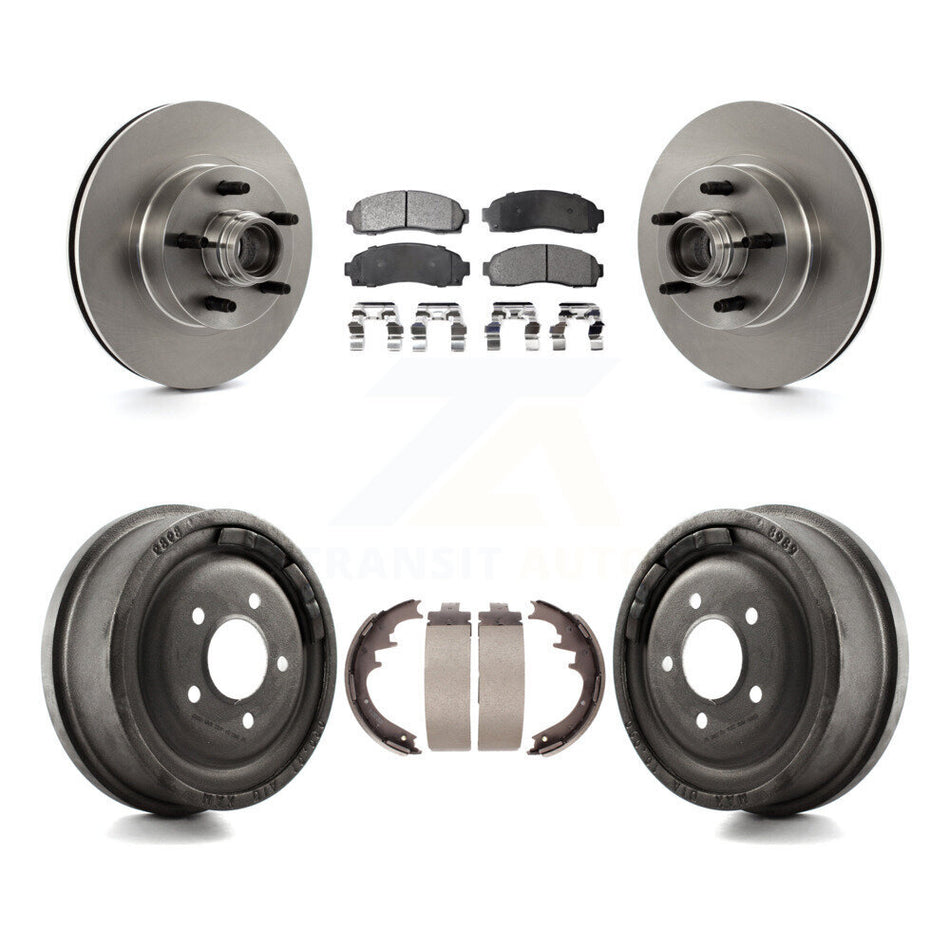Front Rear Disc Brake Rotors Hub Assembly Semi-Metallic Pads And Drum Kit For 2006-2009 Ford Ranger RWD With 10" Diameter K8F-103386