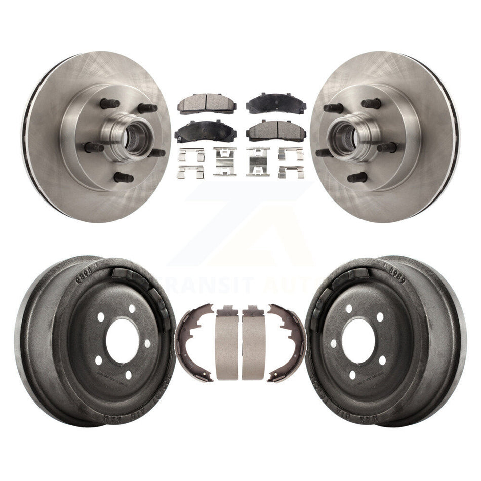 Front Rear Disc Brake Rotors Hub Assembly Semi-Metallic Pads And Drum Kit For 1998-1999 Mazda B4000 RWD with 4-Wheel ABS With 10" Diameter K8F-103396