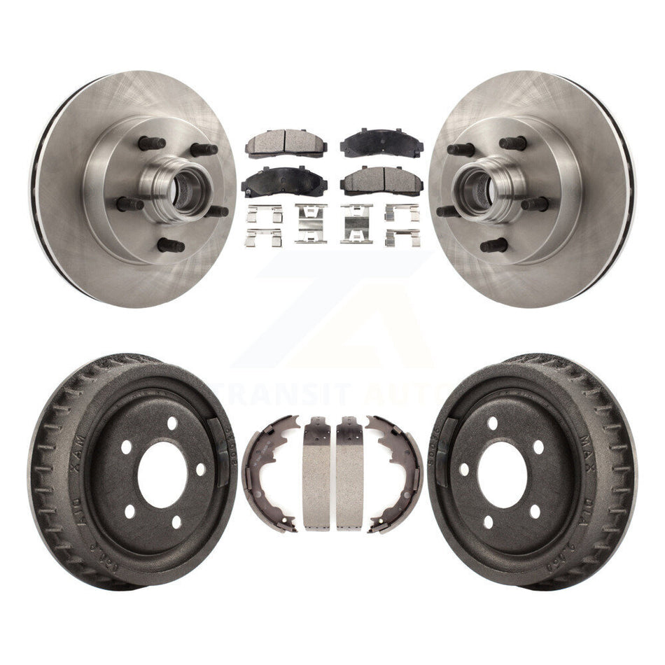 Front Rear Disc Brake Rotors Hub Assembly Semi-Metallic Pads And Drum Kit For 1998-1999 Mazda B4000 RWD with 4-Wheel ABS With 9" Diameter K8F-103397