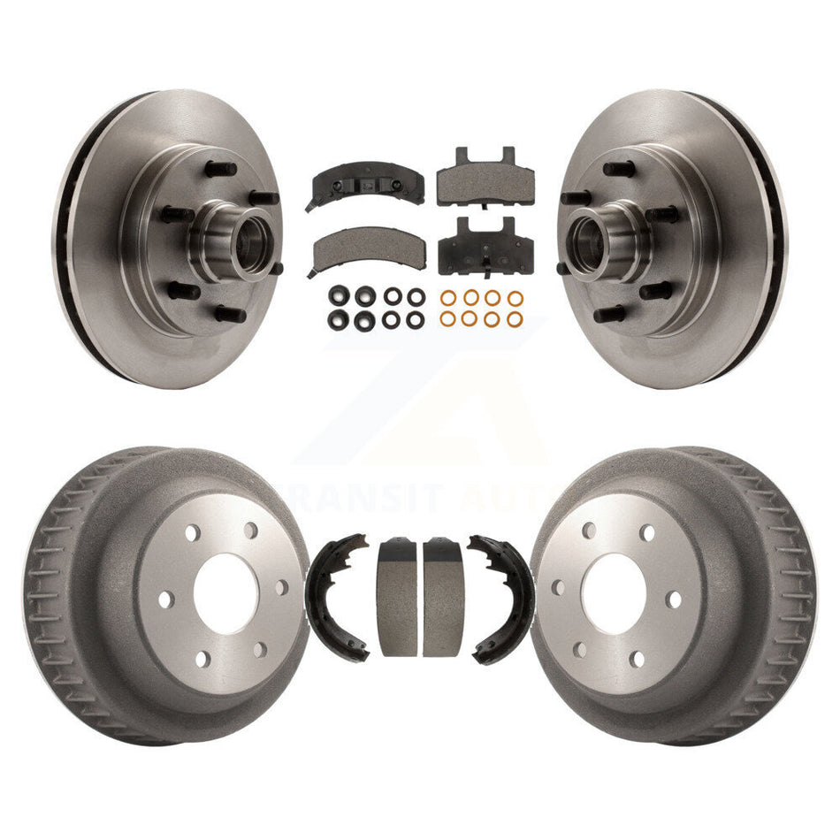 Front Rear Disc Brake Rotors Hub Assembly Semi-Metallic Pads And Drum Kit For C2500 Chevrolet GMC With 7200 Lb GVW 11-5/32" Diameter K8F-103400