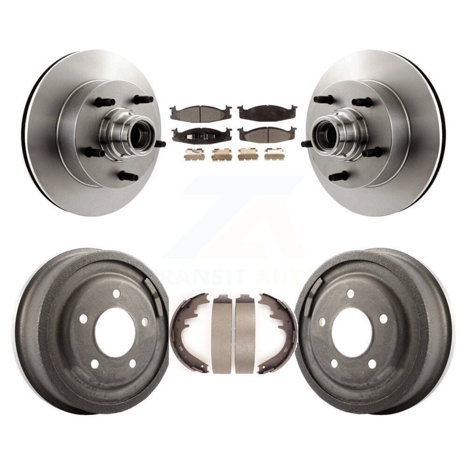 Front Rear Disc Brake Rotors Hub Assembly Semi-Metallic Pads And Drum Kit For 1997-1999 Ford E-150 Econoline Club Wagon K8F-103409