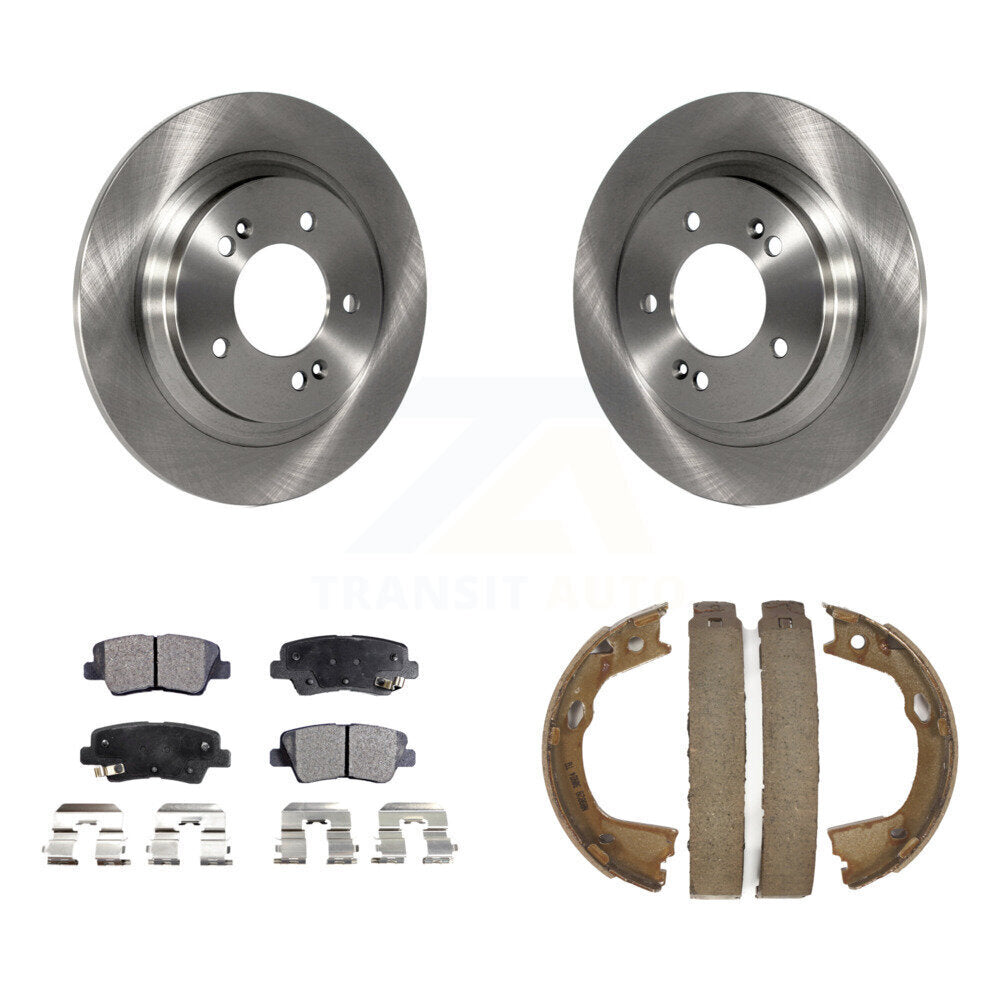 Rear Disc Rotors Semi-Metallic Pads And Parking Brake Shoes Kit For Kia Optima K8F-104386
