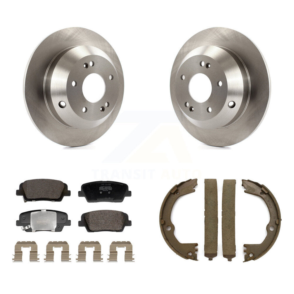 Rear Disc Rotors Semi-Metallic Pads & Parking Shoes Kit For Hyundai Santa Fe Sport Kia XL K8F-104396