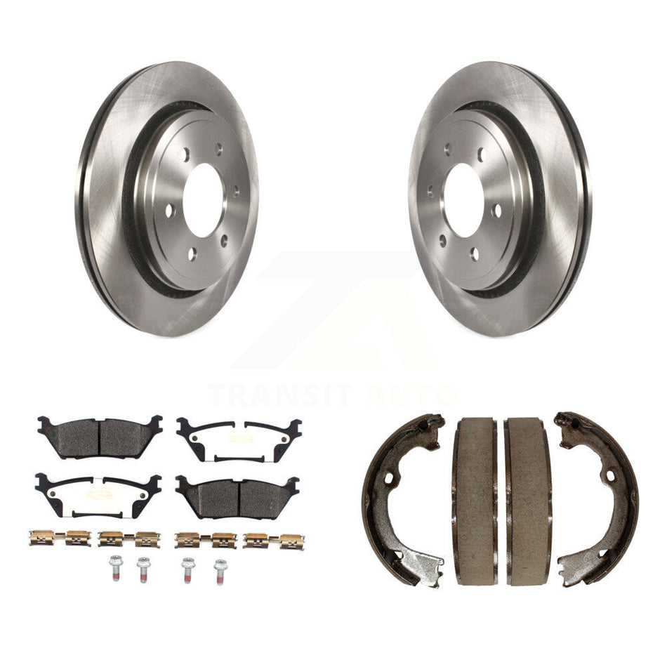 Rear Disc Rotors Semi-Metallic Pads And Parking Brake Shoes Kit For Ford F-150 K8F-104402