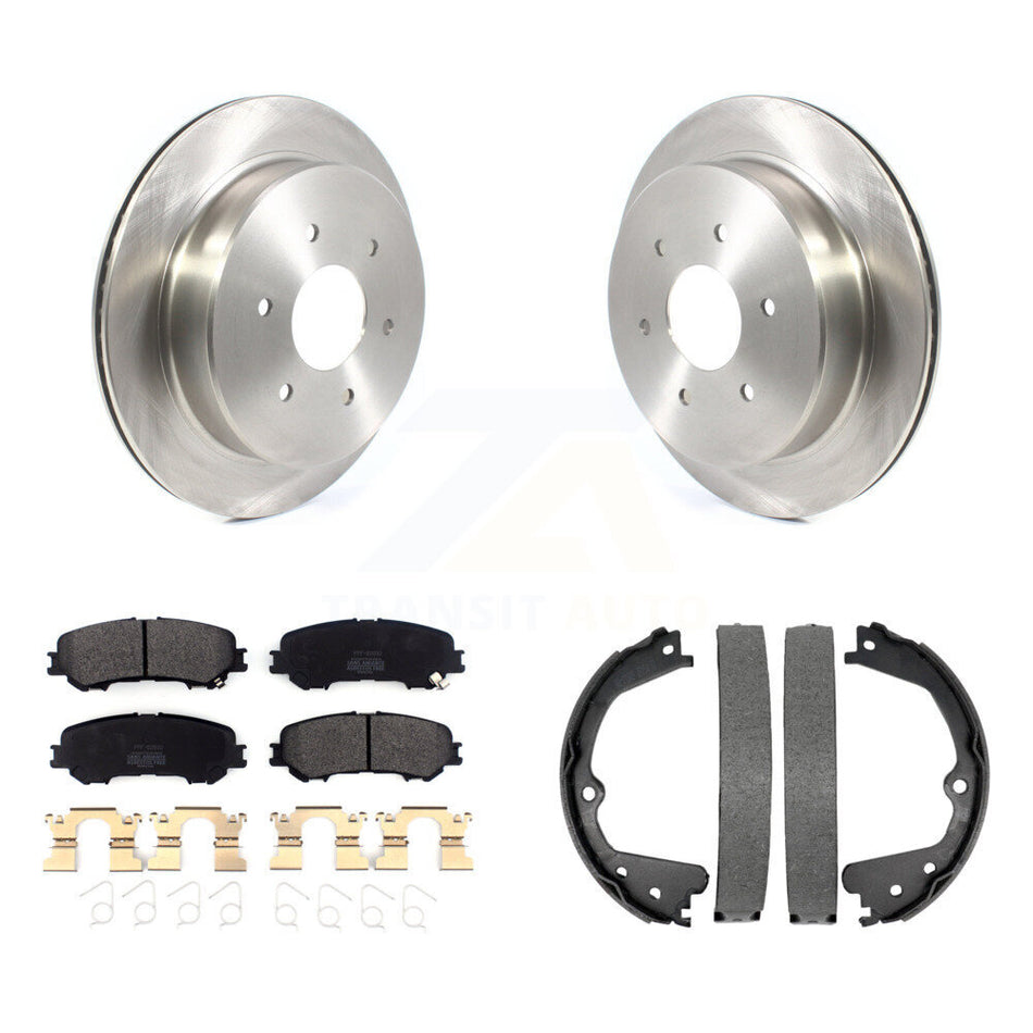 Rear Disc Rotors Semi-Metallic Pads & Parking Brake Shoes Kit For 2017-2023 Nissan TITAN K8F-104405
