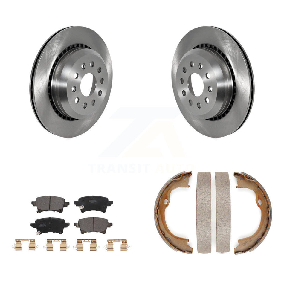 Rear Disc Rotors Semi-Metallic Pads & Parking Brake Shoes Kit For Jeep Wrangler Gladiator K8F-104415