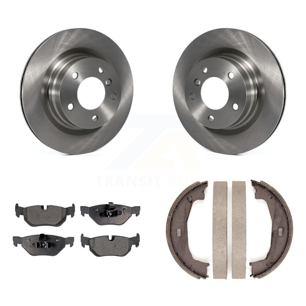 Rear Disc Rotors Semi-Metallic Pads And Parking Brake Shoes Kit For BMW 323i 328i 325i K8F-104424