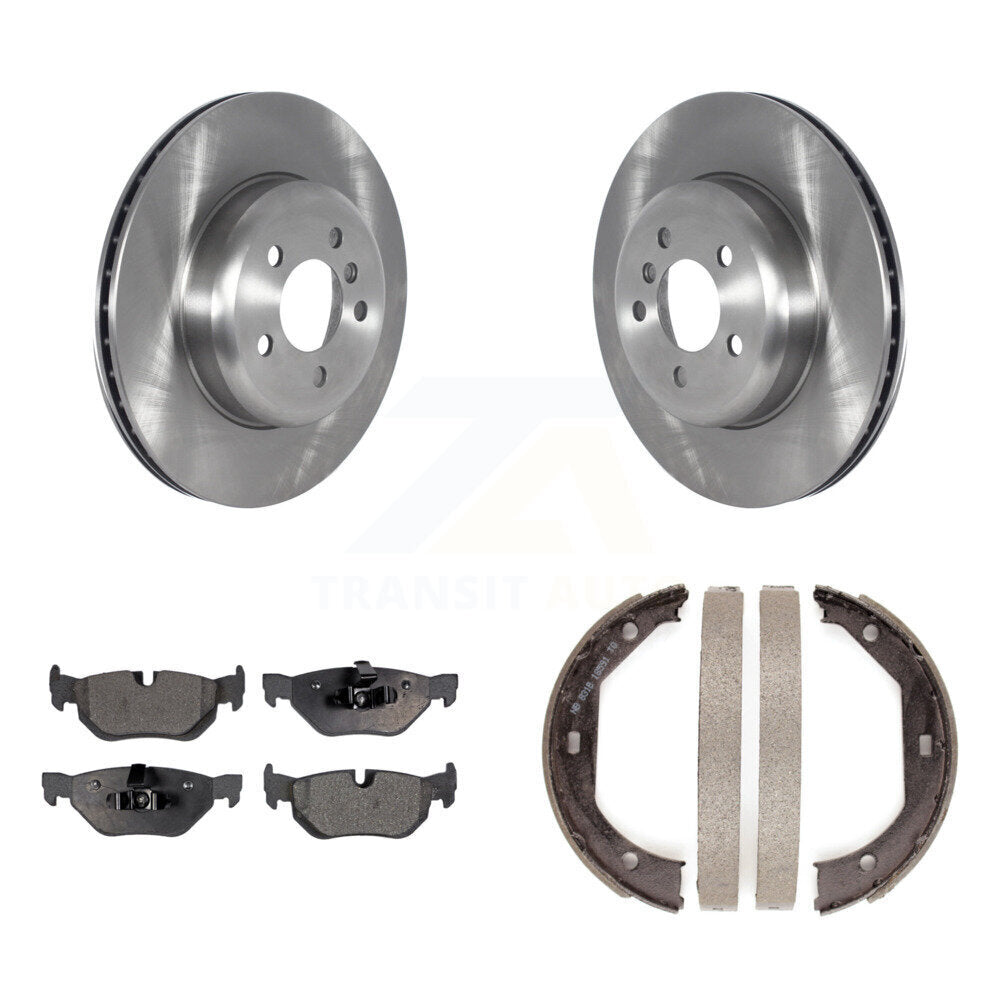 Rear Disc Rotors Semi-Metallic Pads And Parking Brake Shoes Kit For BMW 328i xDrive K8F-104429
