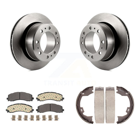 Rear Disc Rotors Semi-Metallic Pads And Parking Brake Shoes Kit For Ram 2500 3500 K8F-104449