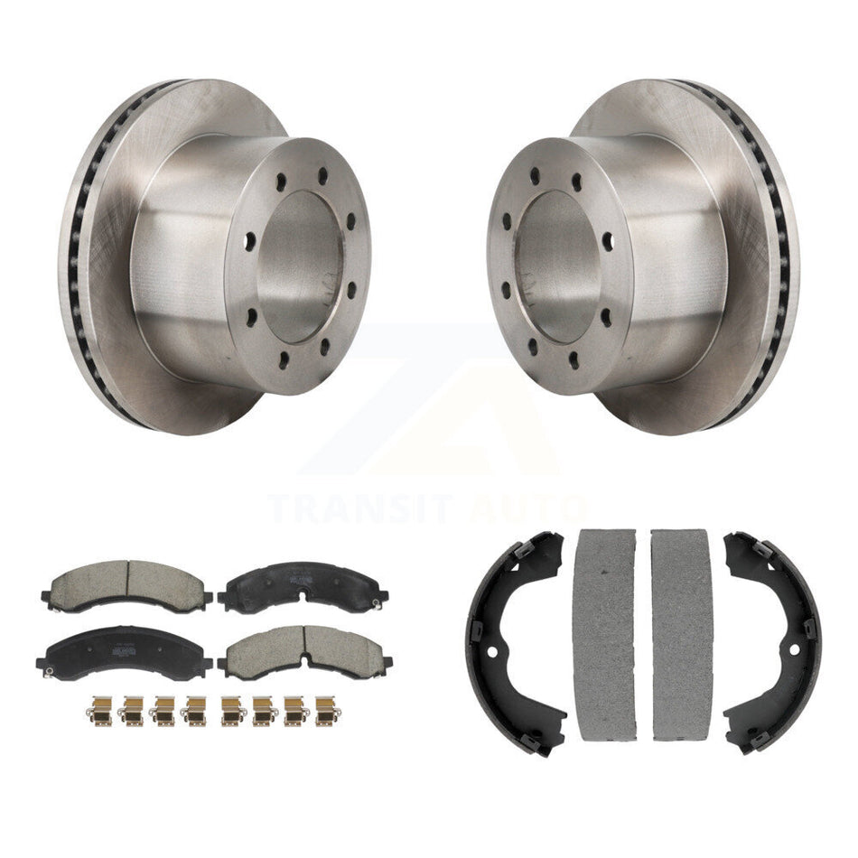 Rear Disc Rotors Semi-Metallic Pads & Parking Shoes Kit For GMC Sierra 3500 HD Chevrolet K8F-104452