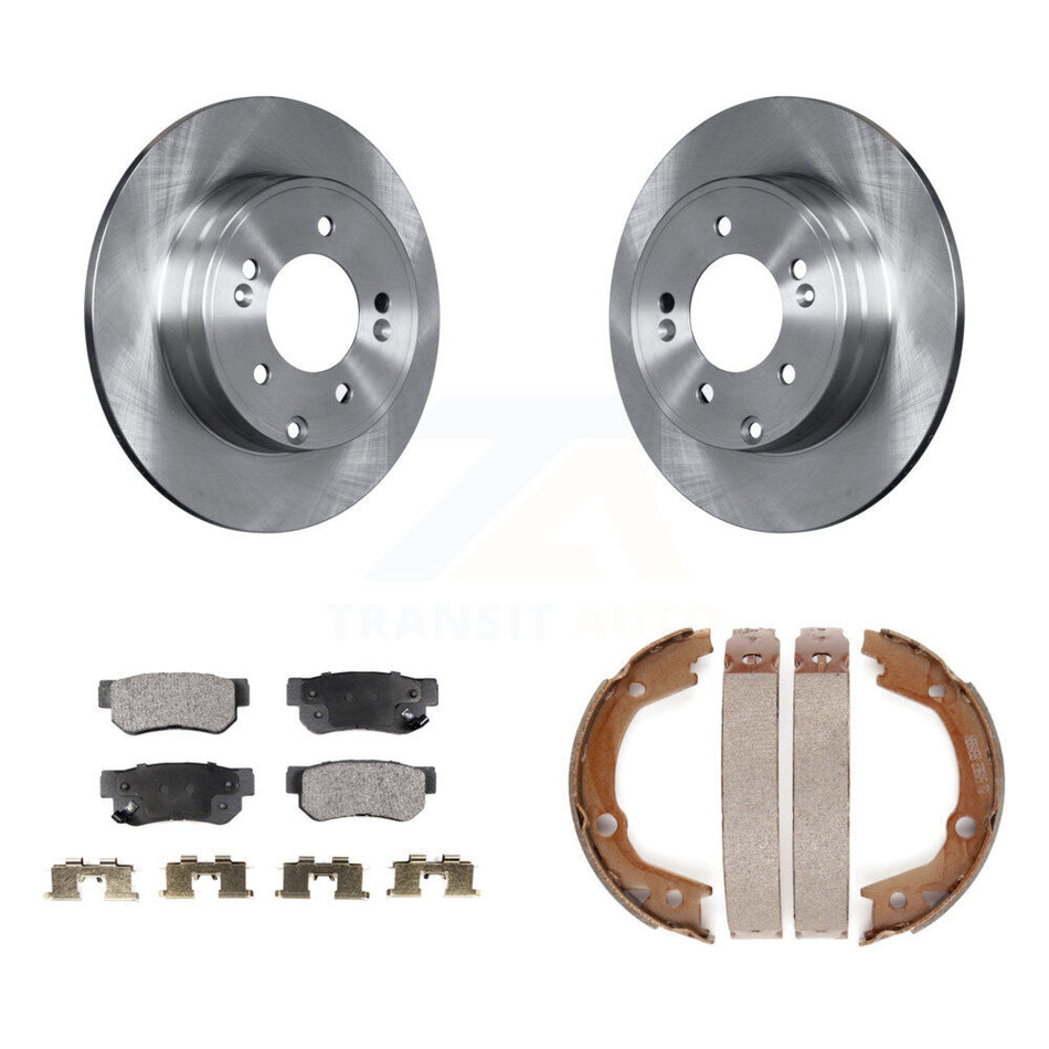 Rear Disc Rotors Semi-Metallic Pads And Parking Brake Shoes Kit For Hyundai Sonata 3.3L K8F-104467