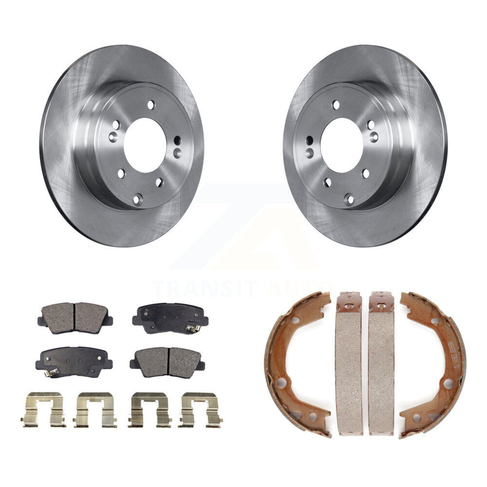 Rear Disc Rotors Semi-Metallic Pads And Parking Brake Shoes Kit For Hyundai Sonata 3.3L K8F-104470