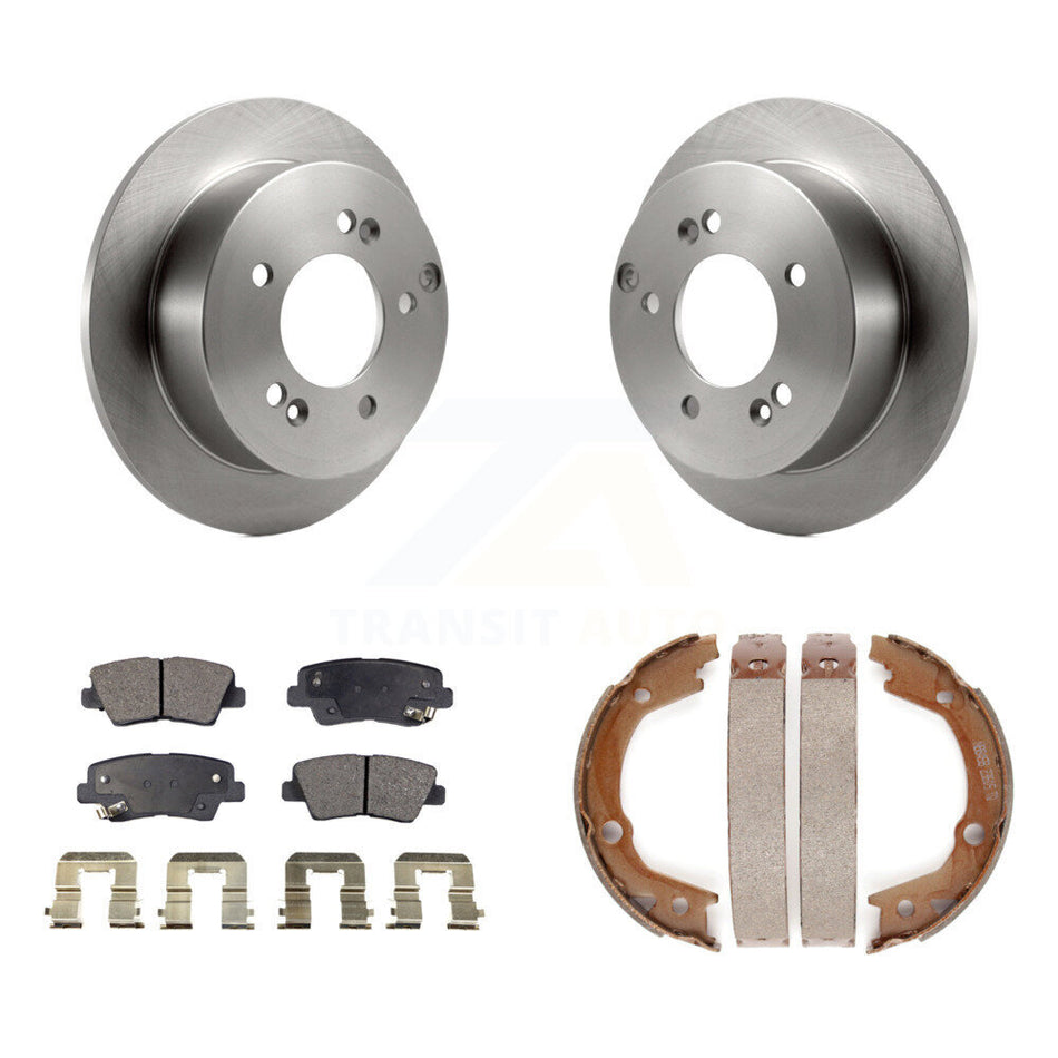 Rear Disc Rotors Semi-Metallic Pads And Parking Brake Shoes Kit For Hyundai Sonata 2.4L K8F-104471