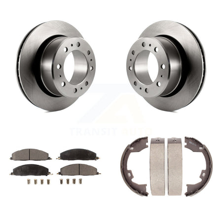 Rear Disc Rotors Semi-Metallic Pads Parking Brake Shoes Kit For Ram 3500 2500 1500 Dodge K8F-104494