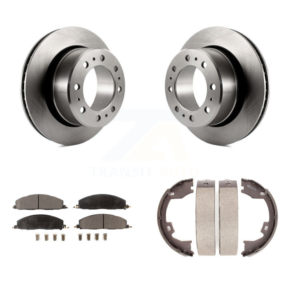 Rear Disc Rotors Semi-Metallic Pads Parking Brake Shoes Kit For Ram 3500 2500 1500 Dodge K8F-104494