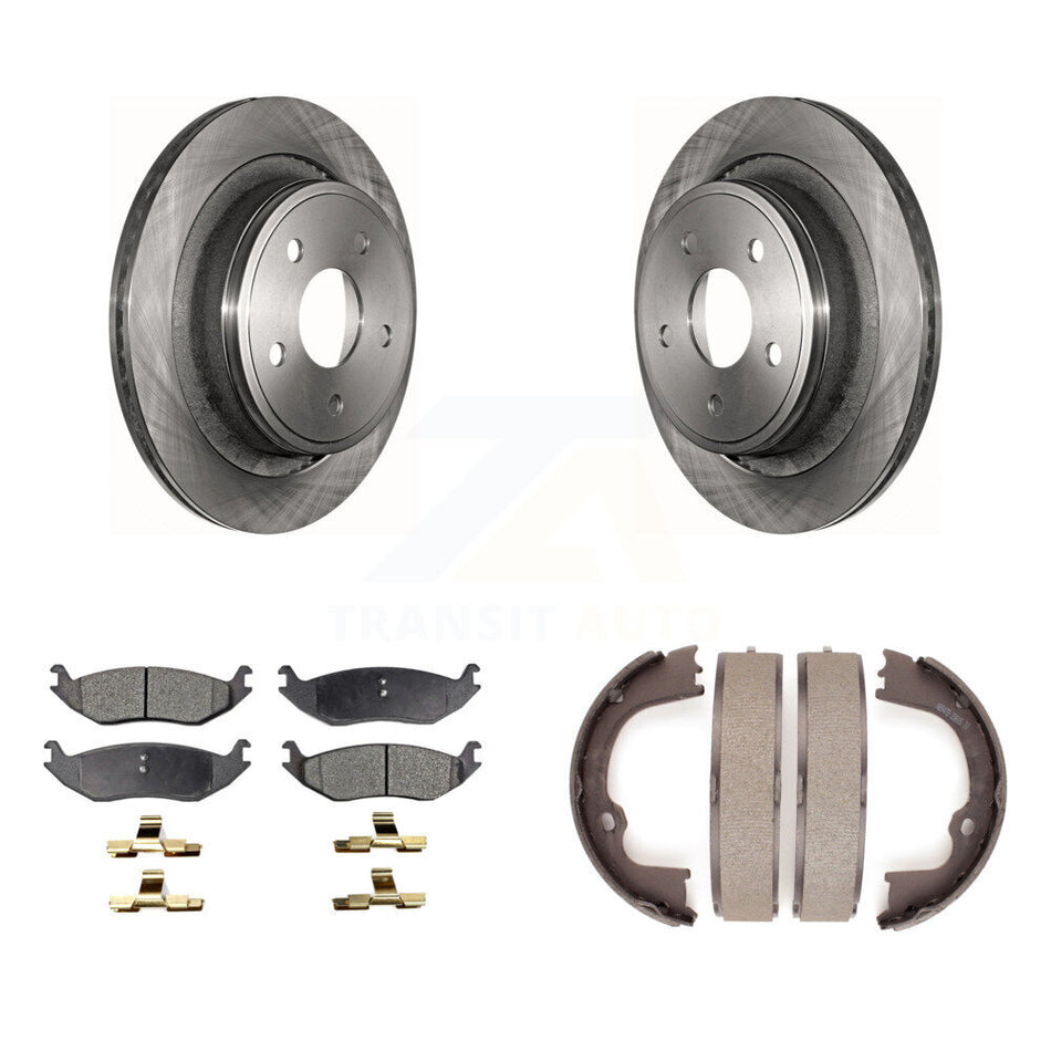 Rear Disc Rotors Semi-Metallic Pads Parking Shoes Kit For Ram 1500 Classic Dodge Chrysler K8F-104495