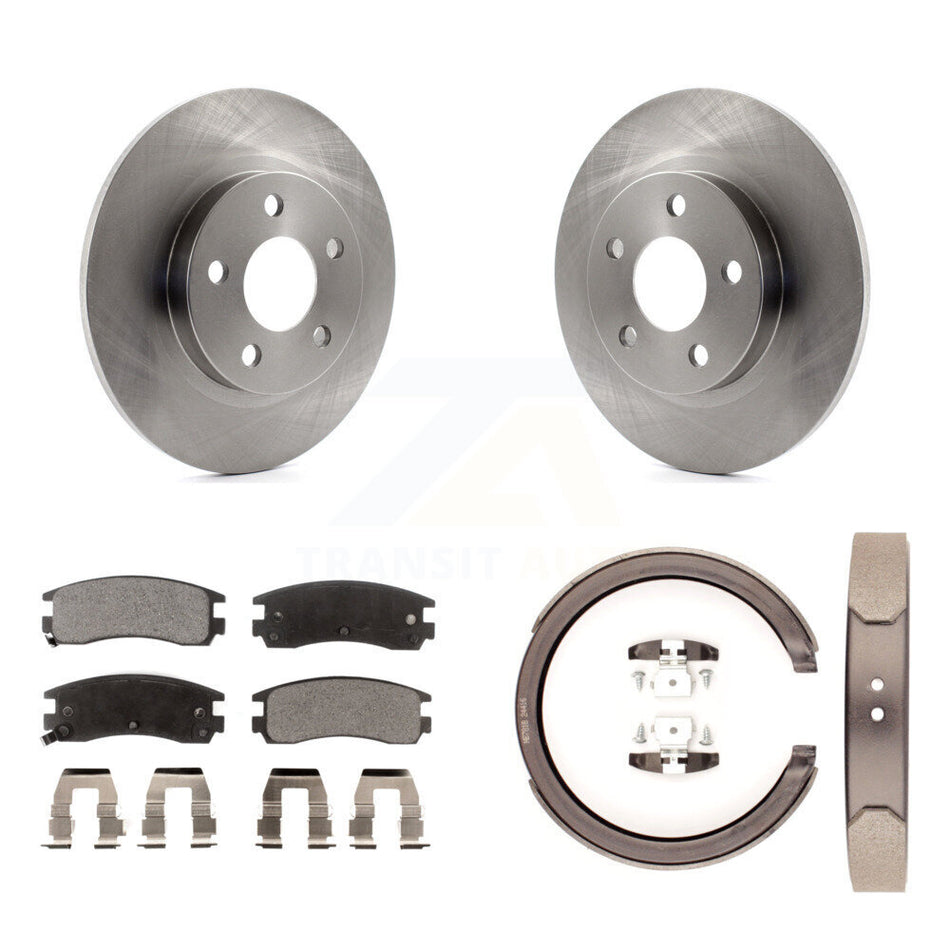 Rear Disc Rotors Semi-Metallic Pads And Parking Brake Shoes Kit For Cadillac DeVille K8F-104496
