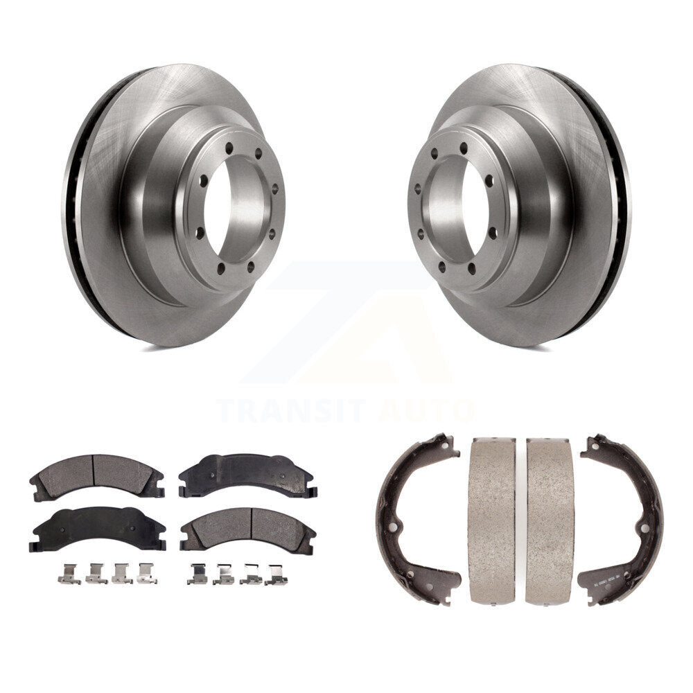 Rear Disc Rotors Semi-Metallic Pads And Parking Brake Shoes Kit For Ford E-350 Super Duty K8F-104498
