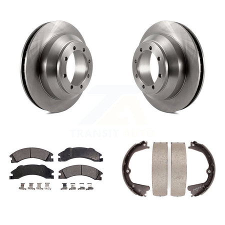 Rear Disc Rotors Semi-Metallic Pads And Parking Brake Shoes Kit For Ford E-350 Super Duty K8F-104498