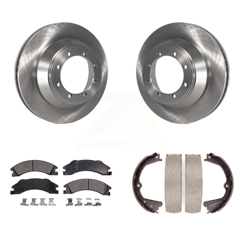 Rear Disc Rotors Semi-Metallic Pads And Parking Brake Shoes Kit For Ford E-450 Super Duty K8F-104499