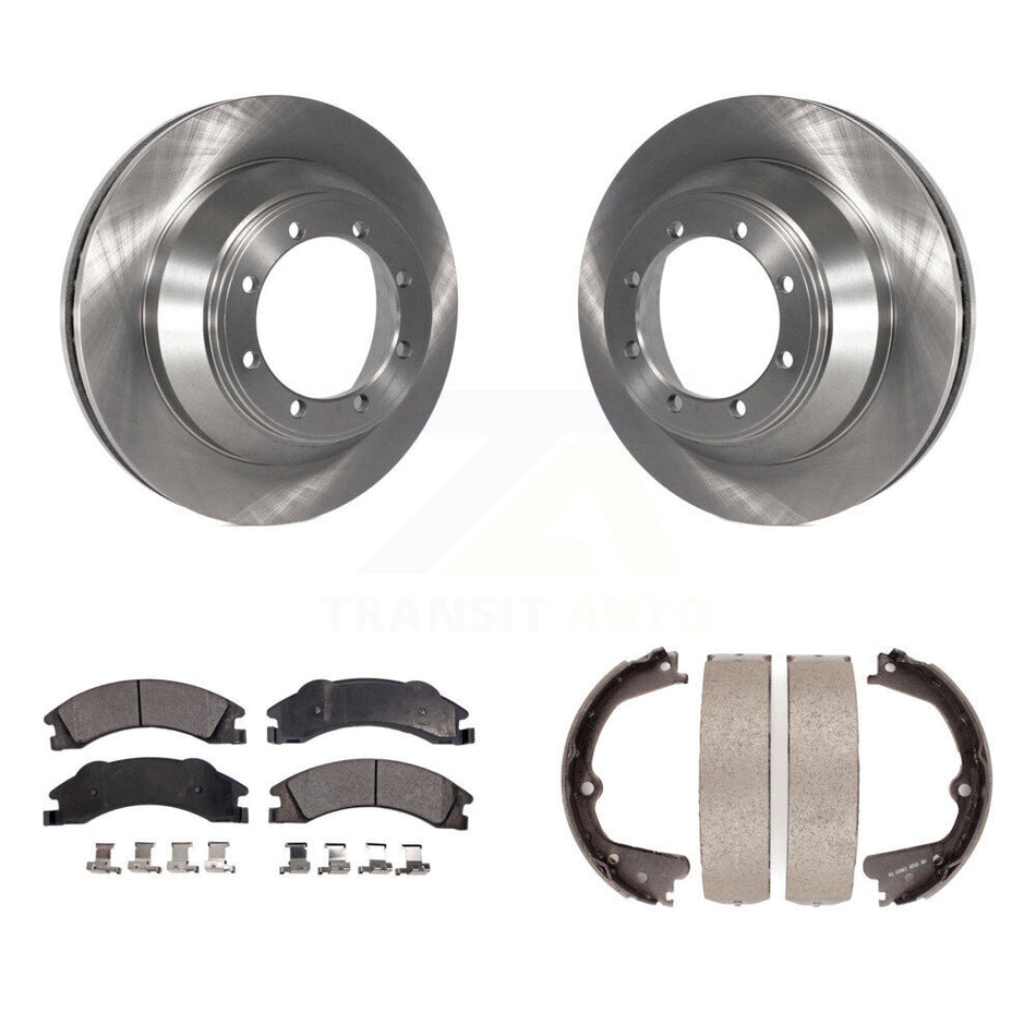 Rear Disc Rotors Semi-Metallic Pads And Parking Brake Shoes Kit For Ford E-450 Super Duty K8F-104499
